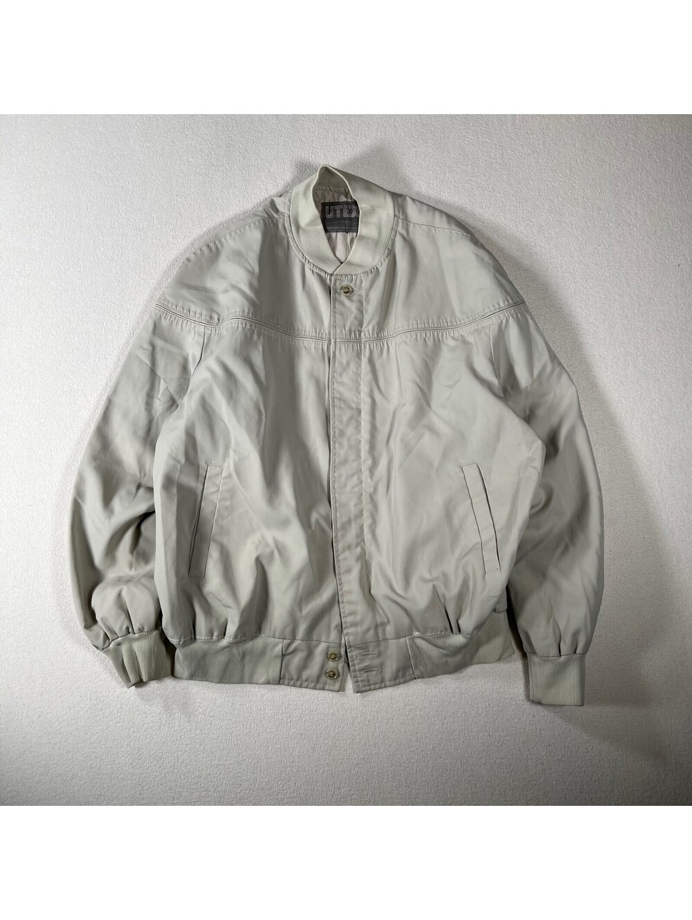 Vintage 80s Utex Corp Beige Zip Up Varsity Jacket Size Large